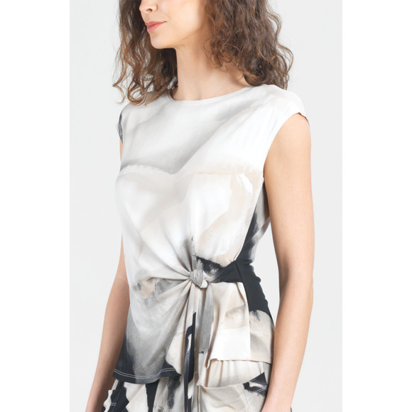 Clara Sunwoo Cap Sleeve Summer Top Side Tie Size L Watercolor NWT - Picture 2 of 6